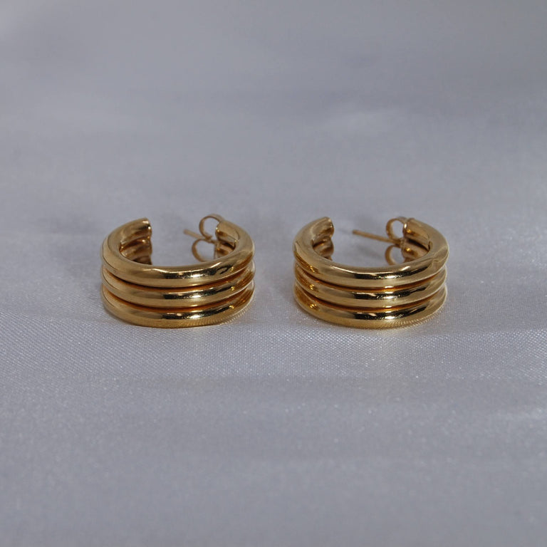 Golden Stacked Hoops 9mm 14K Yellow Gold
