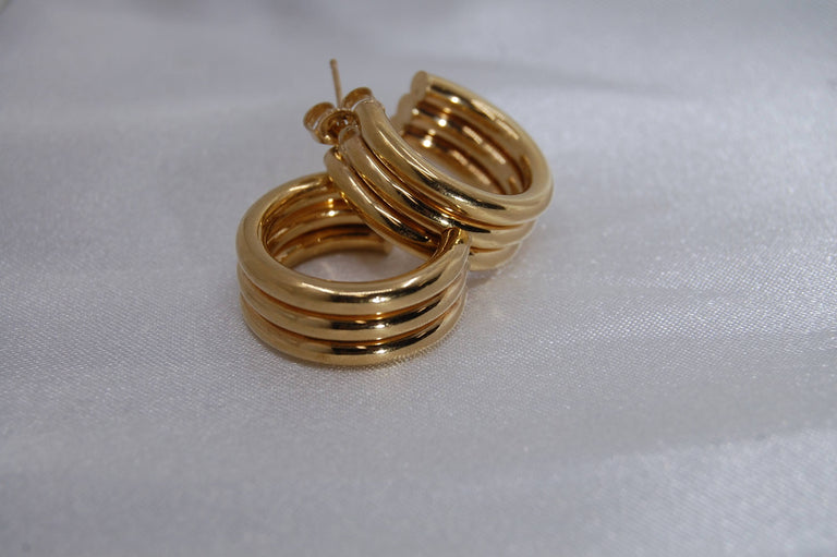 Golden Stacked Hoops 9mm 14K Yellow Gold