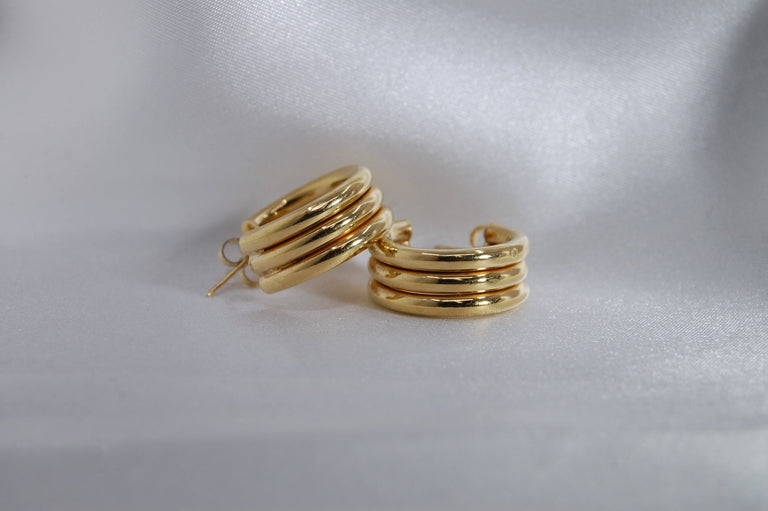 Golden Stacked Hoops 9mm 14K Yellow Gold